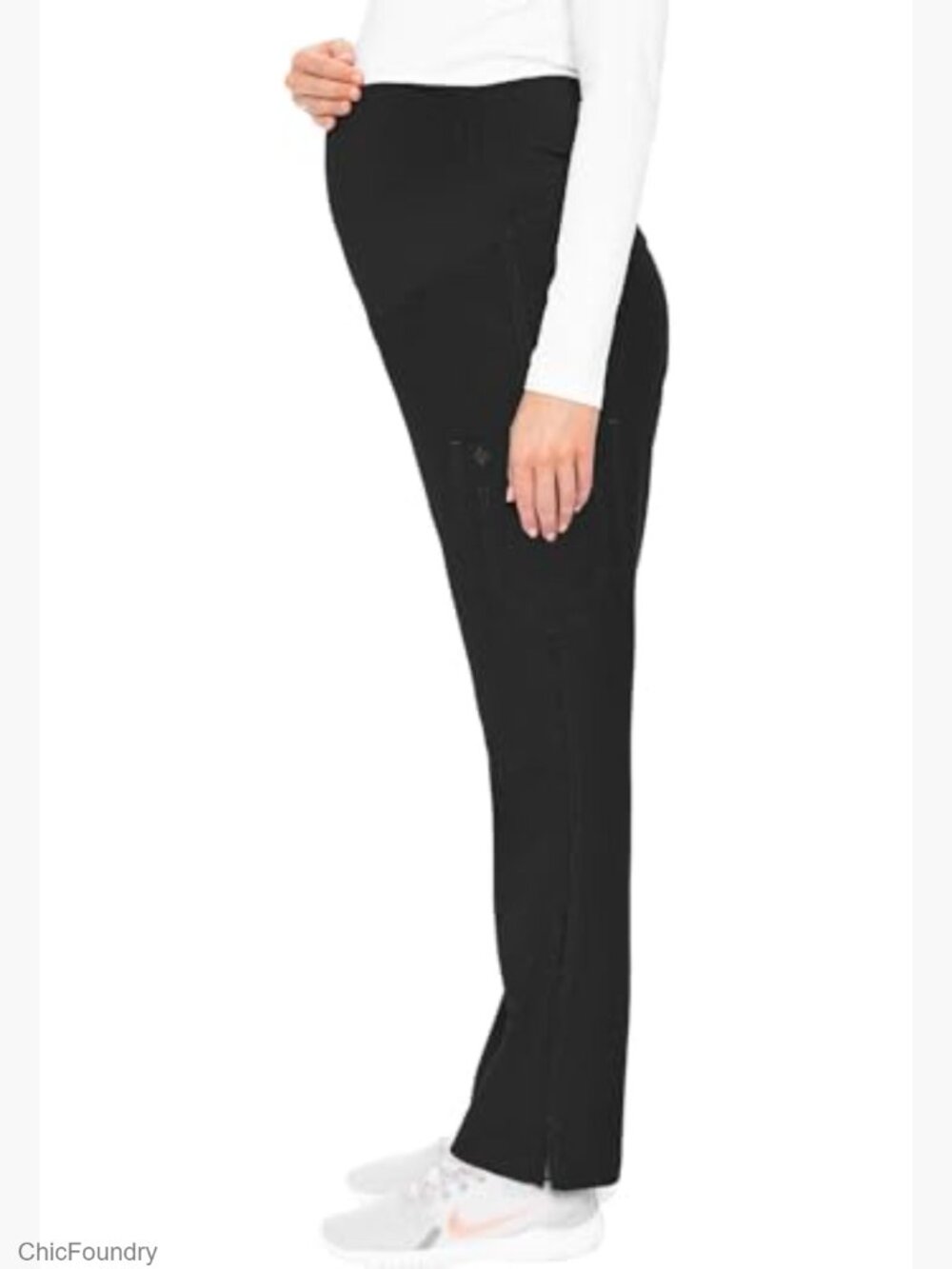 Maternity Scrub Pants Straight Leg 3 Pockets Jersey Knit Waist Panel - Picture 3 of 5